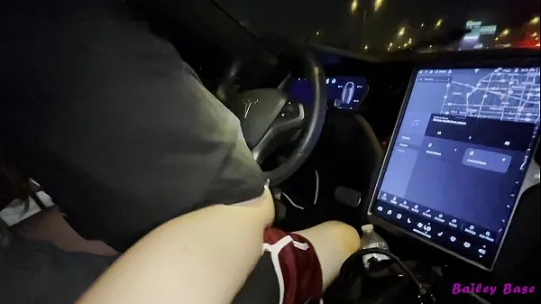 Fresh Hot skinny teen Bailey Base rides boyfriend while Tesla Autopilot warm Clips