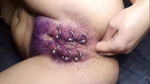 Fresh Purple Colored Hairy Pierced Pussy Get Anal Fisting Squirt warm Clips