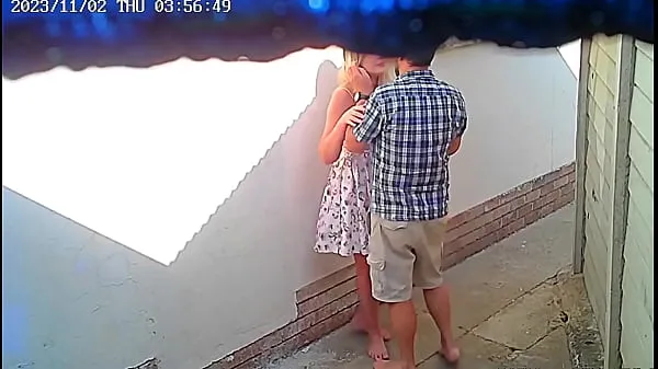 Fresh Cctv camera caught couple fucking outside public restaurant warm Clips